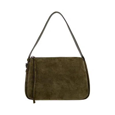 Pre-owned Tory Burch Romy Suede Shoulder Bag 'stone' | Grey | Women's Size Onesize