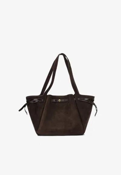 Tory Burch Romy Suede Tote Bag In Dark Brown