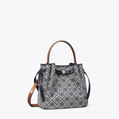 Tory Burch Romy T Monogram Bucket Bag In Blue