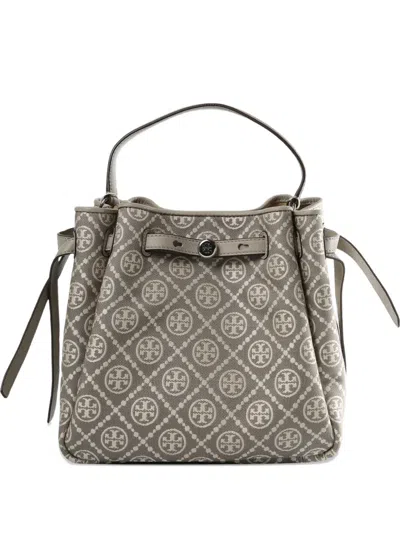 Tory Burch Romy T Monogram Bucket Bag In Gray