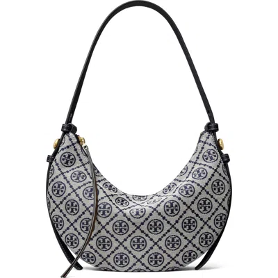 Tory Burch Romy T Monogram Half Moon Shoulder Bag In Blue