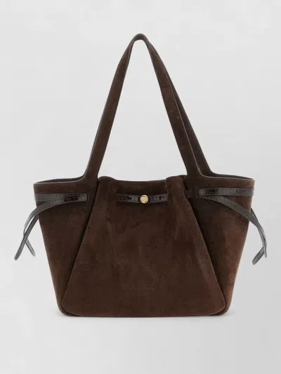 Tory Burch Romy Tote Bag Contrast Trim Crocodile In Brown