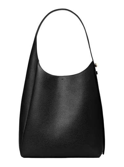 Tory Burch Rony Black Shoulder Bag With Thin Strap And Logo Button In Leather Woman