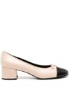 TORY BURCH ROSE PINK/BLACK LEATHER CAP-TOE PUMPS FOR WOMEN