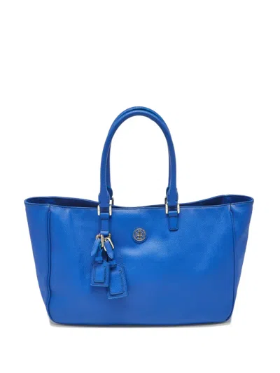 Pre-owned Tory Burch Roslyn Leather Charm Tote Bag In Blue