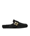 Tory Burch Mellow Logo Plaque Shearling Flat Mules In Black