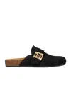 Tory Burch Mellow Suede Buckle Slide Mules In Black