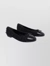Tory Burch Round Toe Ballerina Shoes With Bow Detail In Black