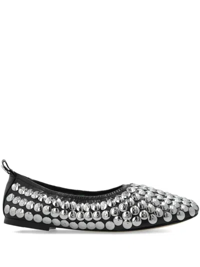 Tory Burch Round Toe Flat Shoes With Metallic Stud Accents In Black