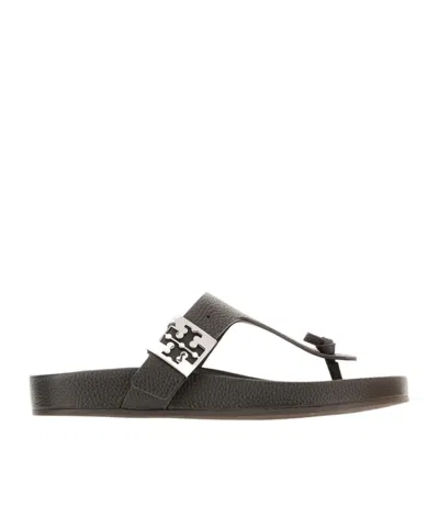 Tory Burch Round Toe Flip Flops In Brown