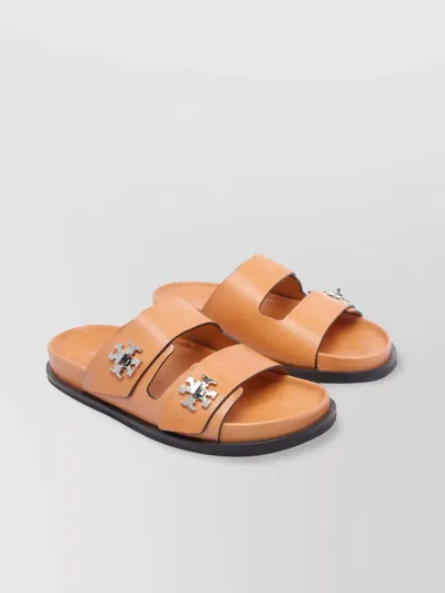 Tory Burch Round Toe Leather Dual Strap Sandals In Multi