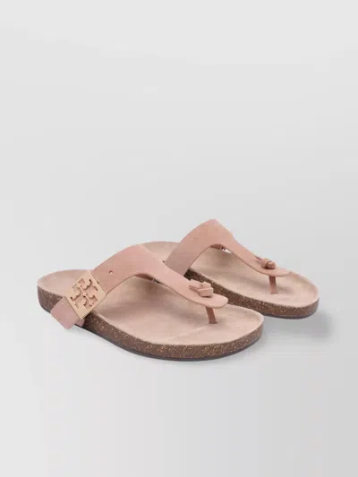 Tory Burch Round Toe Leather Flat Sandals In Pink