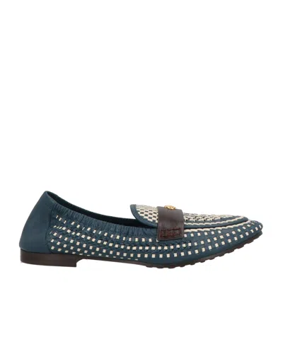 Tory Burch Round Toe Snake Print Loafers In Blue