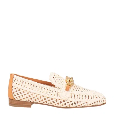 Tory Burch Round Toe Two-tone Loafers In White
