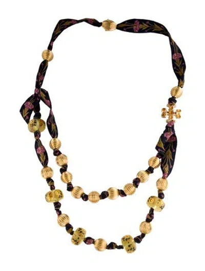 Pre-owned Tory Burch Roxann Ribbon Double Strand Necklace, 36" In Multi