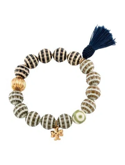 Pre-owned Tory Burch Roxanne Bead Tassel Bracelet, 6.25" In Multicolor