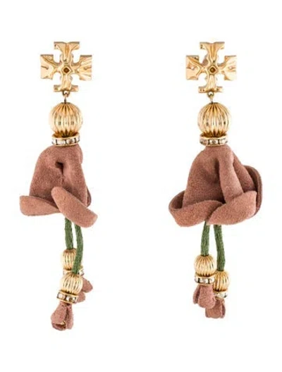 Pre-owned Tory Burch Roxanne Crystal & Leather Floral Drop Earrings In Multi
