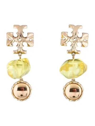 Pre-owned Tory Burch Roxanne Double Drop Clip-on Earrings In Yellow