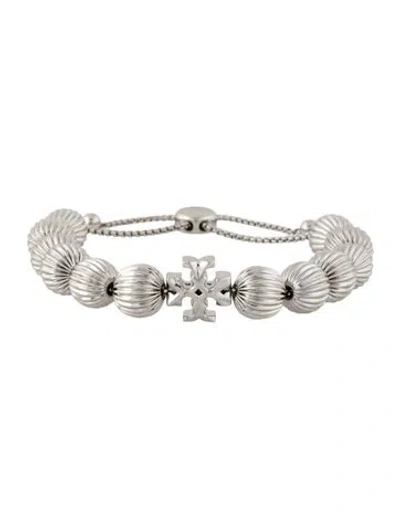 Pre-owned Tory Burch Roxanne Fluted Bead Slider Adjustable Bracelet W/ Tags, 9" In Multicolor