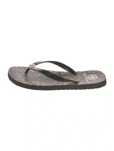 Pre-owned Tory Burch Rubber Animal Print Flip Flops In Black