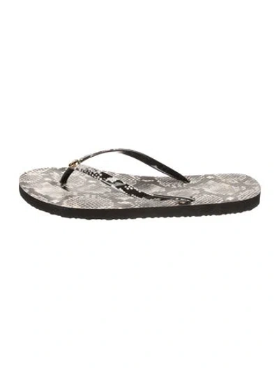 Pre-owned Tory Burch Rubber Animal Print Flip Flops In Black