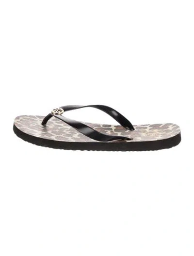 Pre-owned Tory Burch Rubber Animal Print Flip Flops In Black