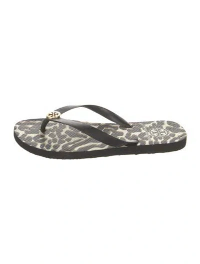 Pre-owned Tory Burch Rubber Animal Print Flip Flops In Brown