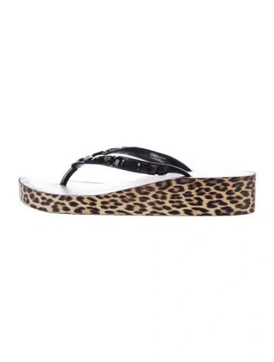 Pre-owned Tory Burch Rubber Animal Print Flip Flops In Brown