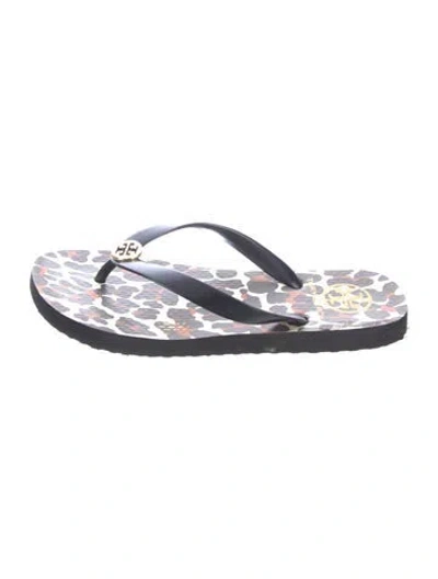 Pre-owned Tory Burch Rubber Animal Print Slides In Black