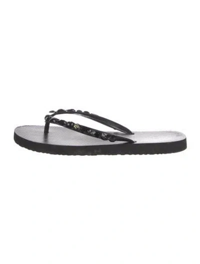 Pre-owned Tory Burch Rubber Beaded Accents Flip Flops In Black