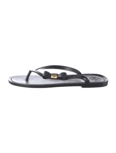 Pre-owned Tory Burch Rubber Bow Accents Flip Flops In Black
