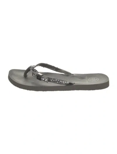 Pre-owned Tory Burch Rubber Bow Accents Slides In Black
