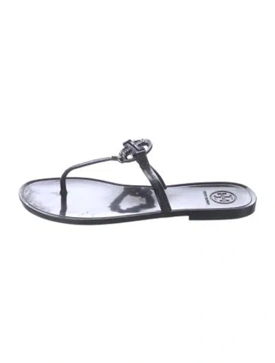 Pre-owned Tory Burch Rubber Crystal Embellishments Flip Flops In Black