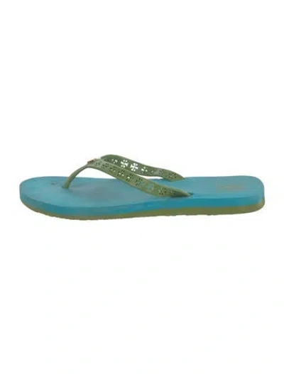 Pre-owned Tory Burch Rubber Flip Flops In Blue