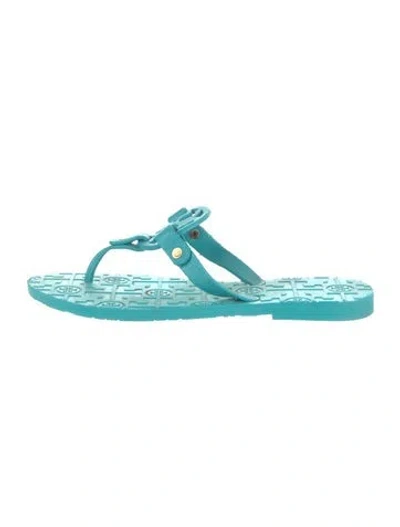 Pre-owned Tory Burch Rubber Flip Flops In Blue