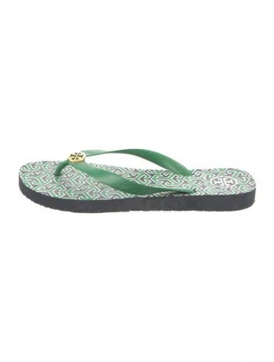 Pre-owned Tory Burch Rubber Flip Flops In Green