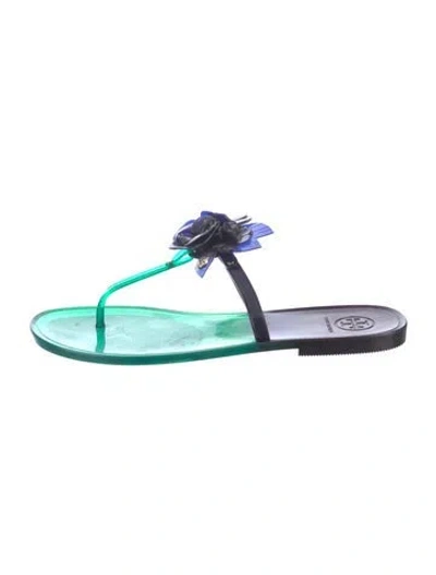 Pre-owned Tory Burch Rubber Flip Flops In Green