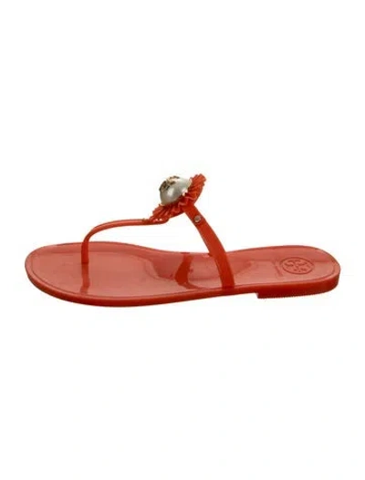 Pre-owned Tory Burch Rubber Flip Flops In Orange