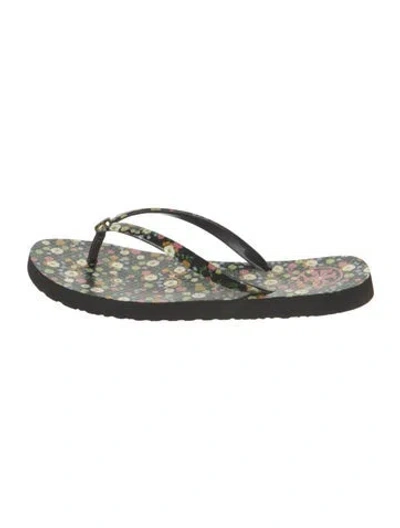 Pre-owned Tory Burch Rubber Floral Print Flats In Black
