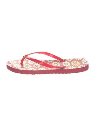 Pre-owned Tory Burch Rubber Floral Print Flats In Red