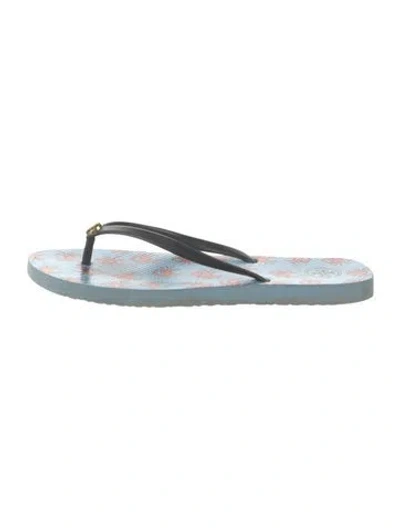 Pre-owned Tory Burch Rubber Floral Print Flip Flops In Black
