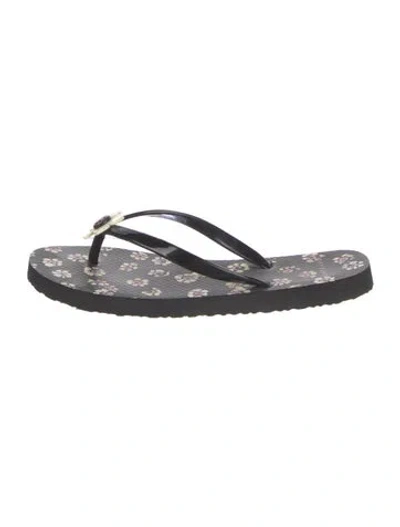 Pre-owned Tory Burch Rubber Floral Print Flip Flops In Black