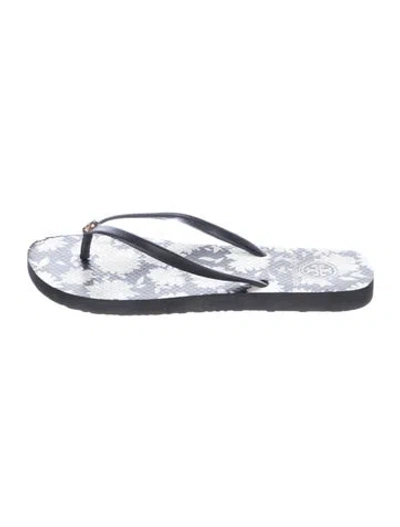 Pre-owned Tory Burch Rubber Floral Print Flip Flops In Black