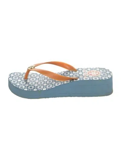 Pre-owned Tory Burch Rubber Floral Print Flip Flops In Blue