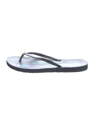 Pre-owned Tory Burch Rubber Floral Print Flip Flops In Blue