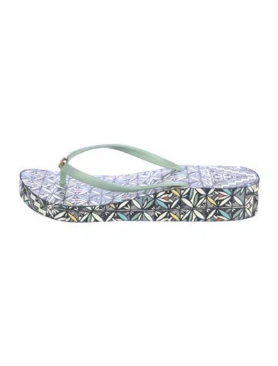 Pre-owned Tory Burch Rubber Floral Print Flip Flops In Blue