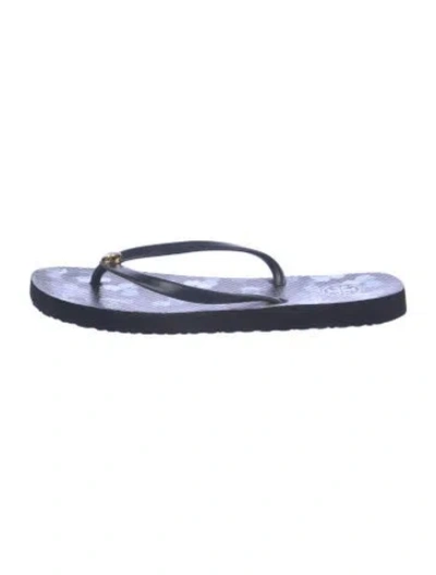 Pre-owned Tory Burch Rubber Floral Print Flip Flops In Blue
