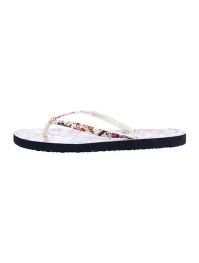 Pre-owned Tory Burch Rubber Floral Print Flip Flops In Blue