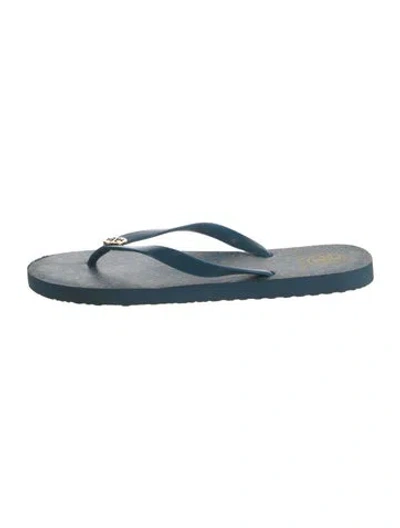 Pre-owned Tory Burch Rubber Floral Print Flip Flops In Blue
