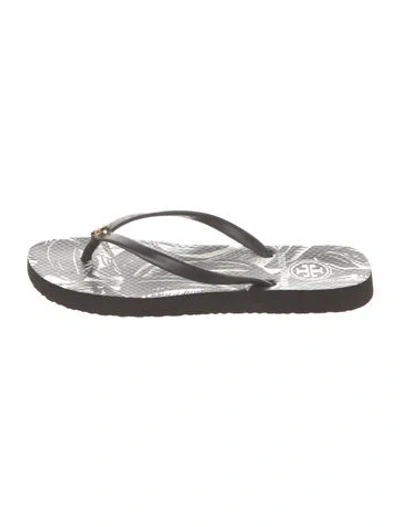 Pre-owned Tory Burch Rubber Floral Print Flip Flops In Brown